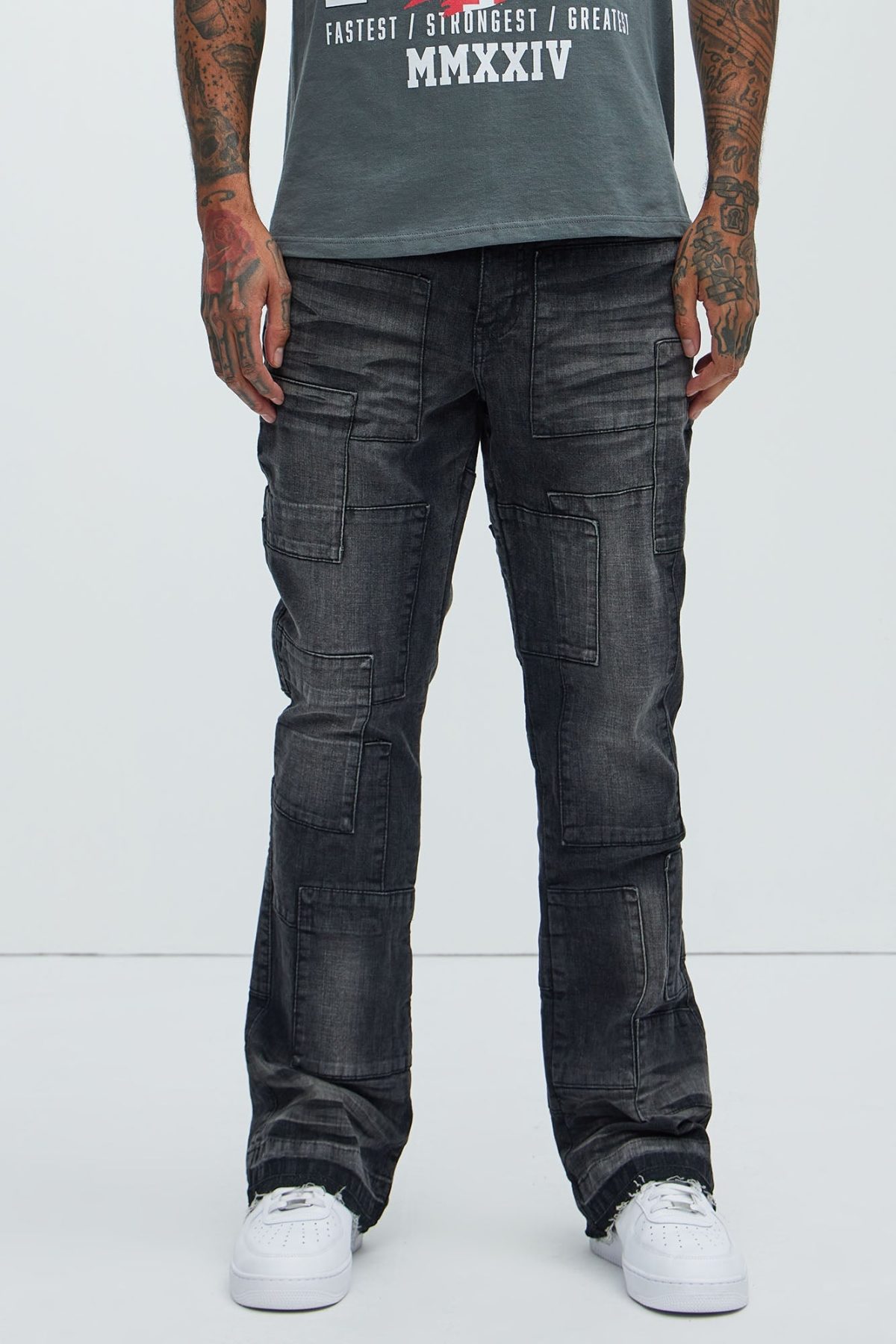 Mosley Stacked Slim Flare Jeans - Black Wash