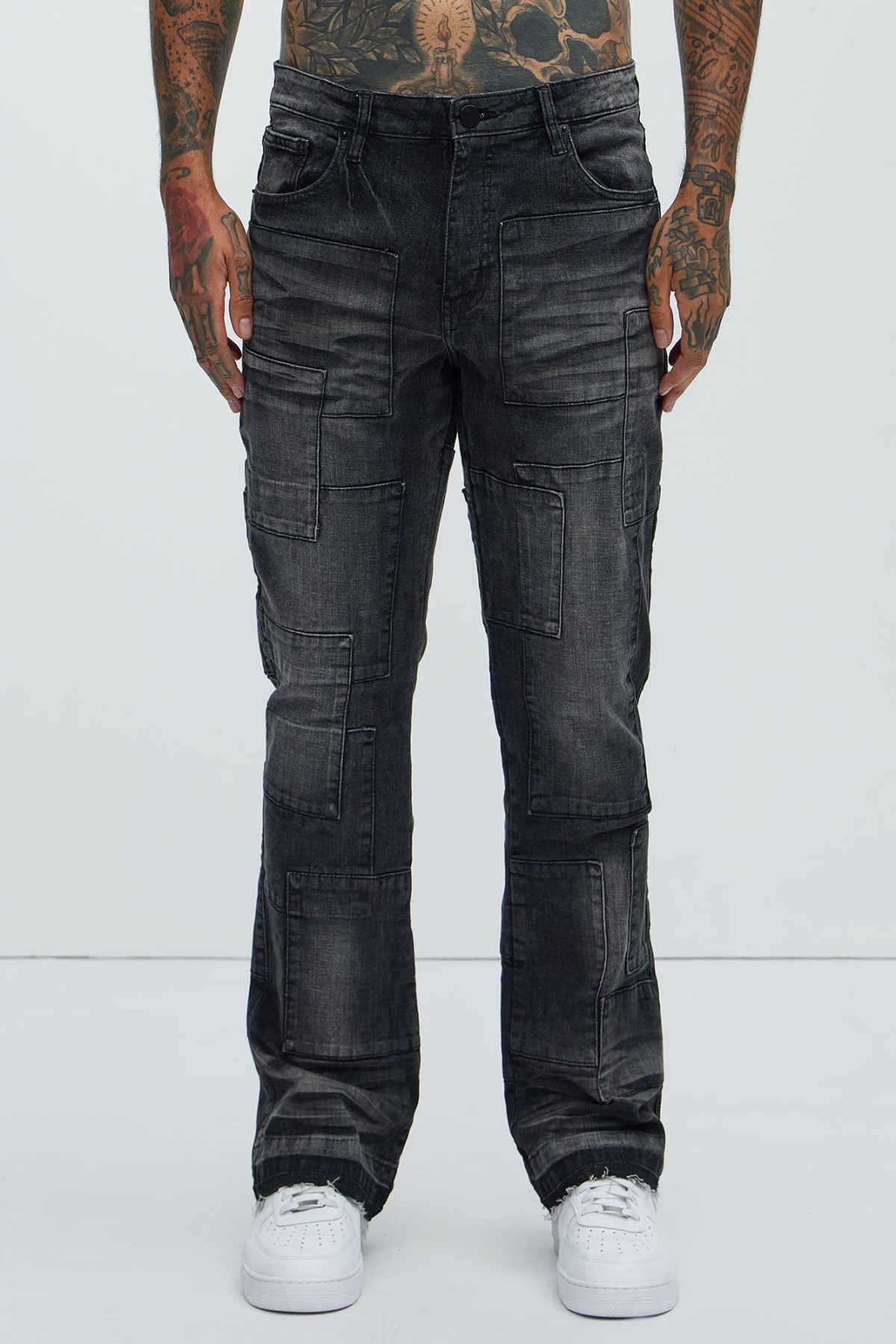 Mosley Stacked Slim Flare Jeans - Black Wash