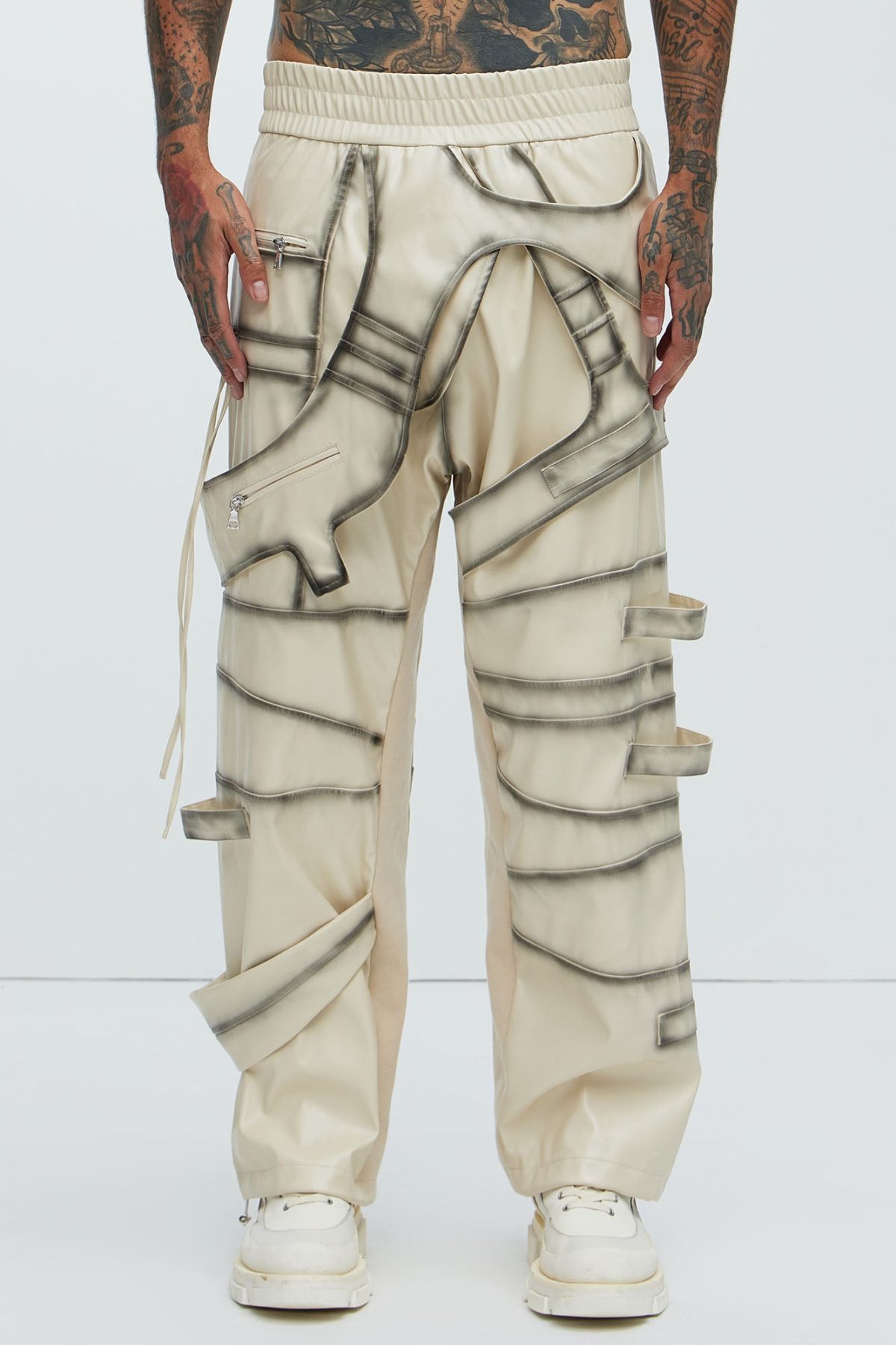 Split Vision Two Tone Belted Pants - Cream