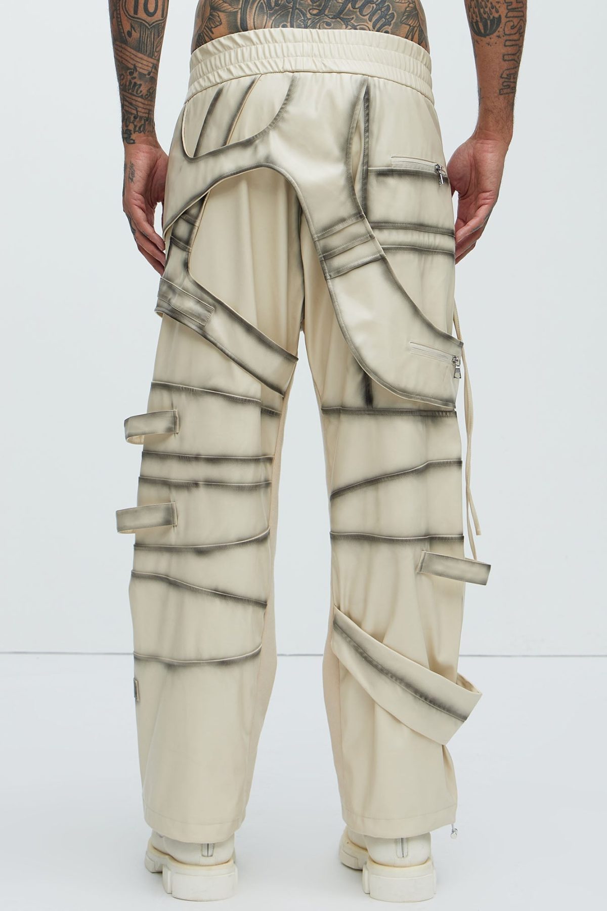 Split Vision Two Tone Belted Pants - Cream