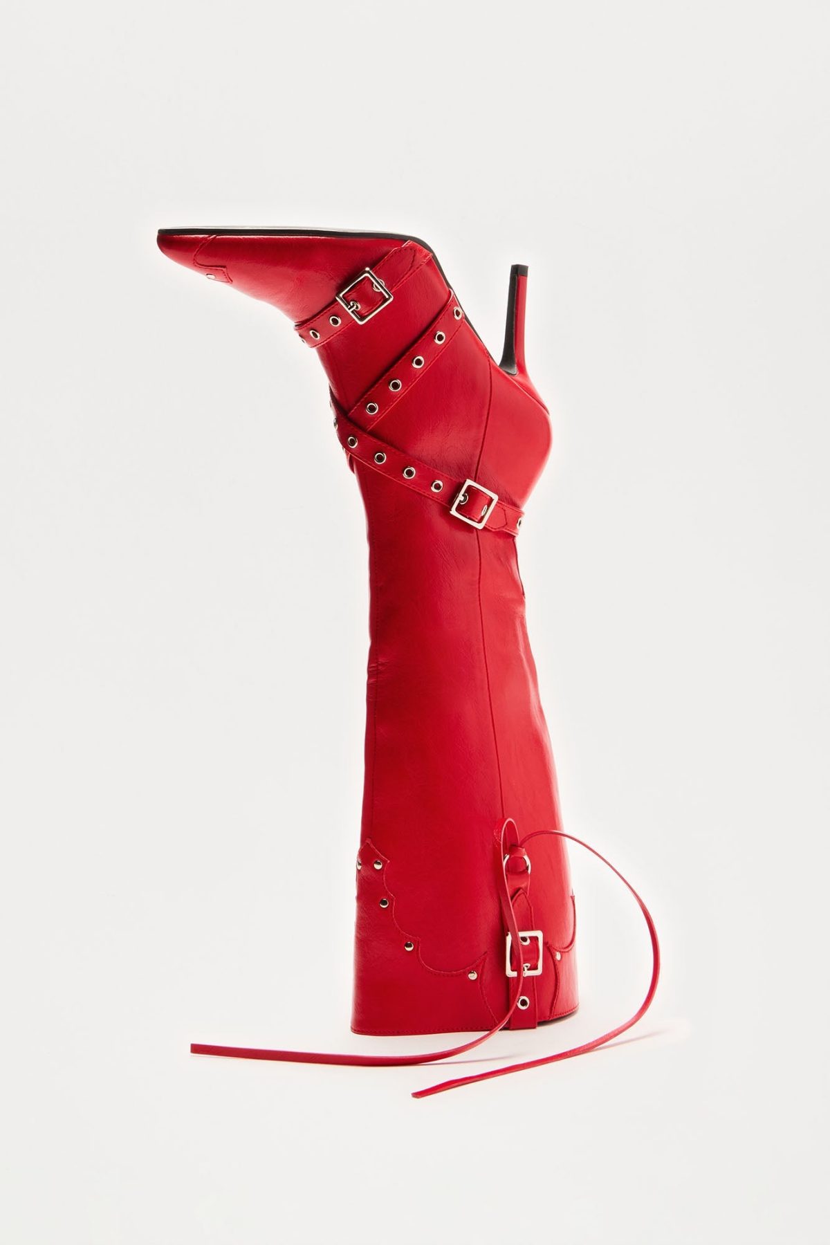 Fake Love Knee High Heeled Boots - Red