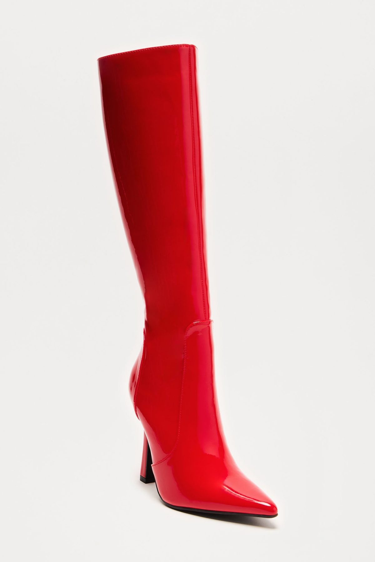 Big City Girl Knee High Heeled Boots - Red