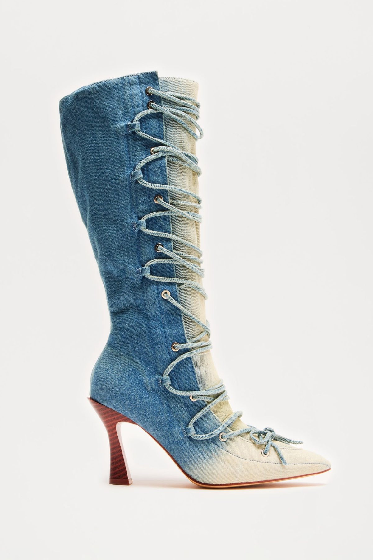 Gia Lace Up Knee High Boots - Denim