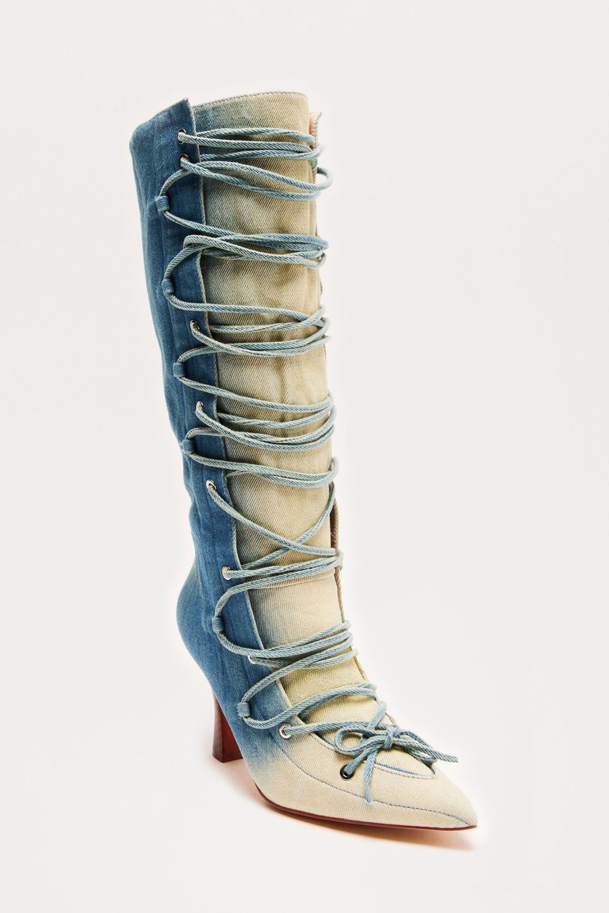 Gia Lace Up Knee High Boots - Denim