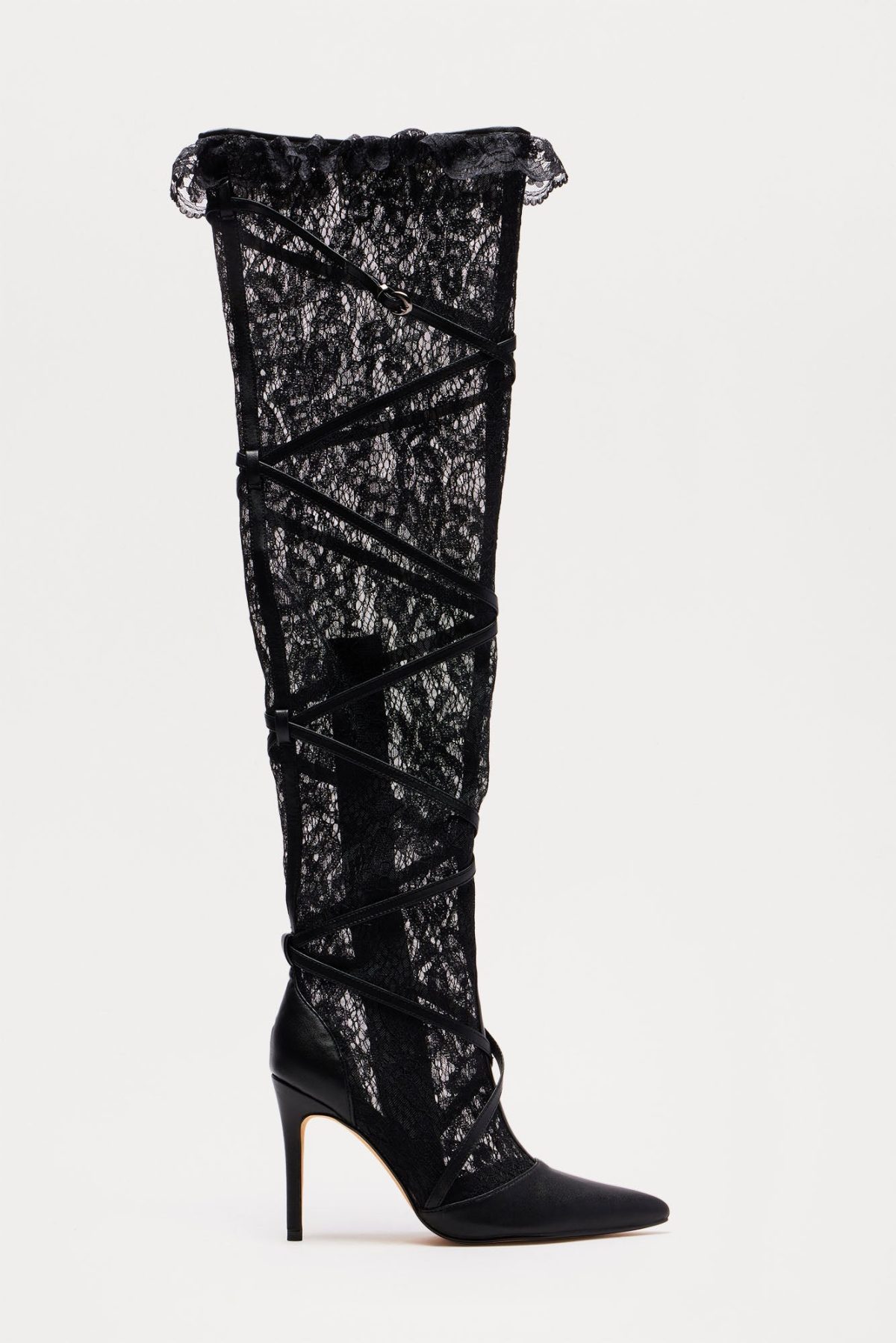 Presley Lace Thigh High Boots - Black