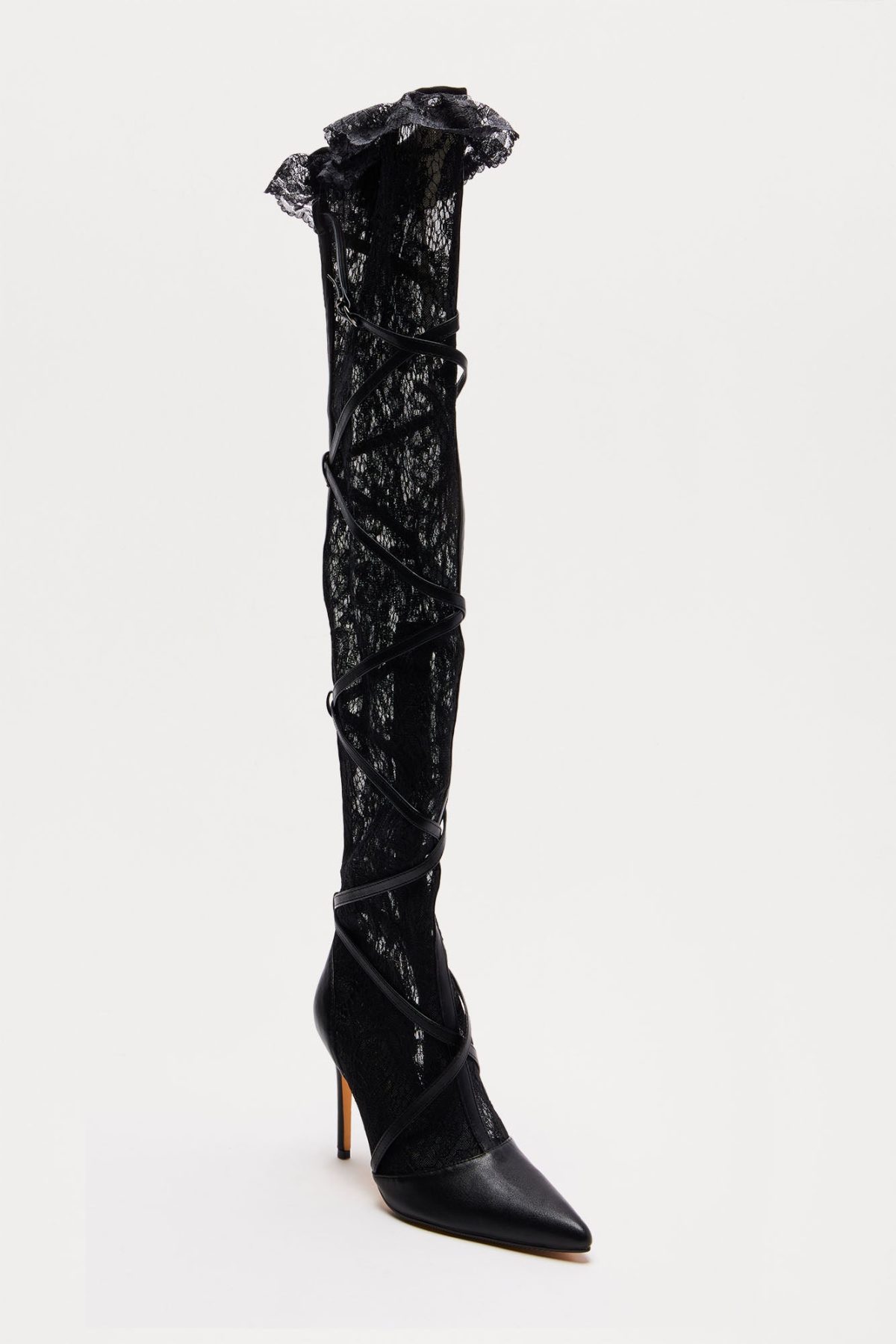 Presley Lace Thigh High Boots - Black