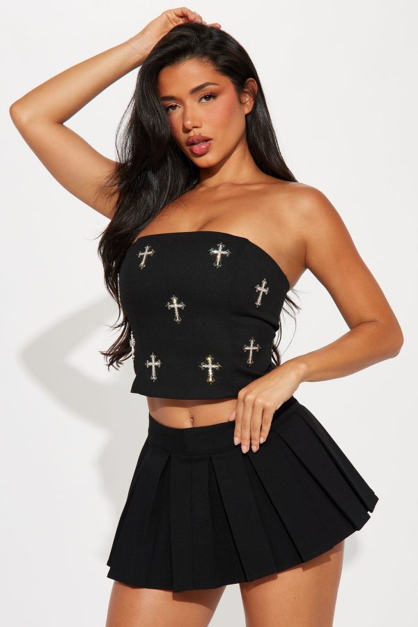 Crossing My Mind Embellished Corset Top - Black