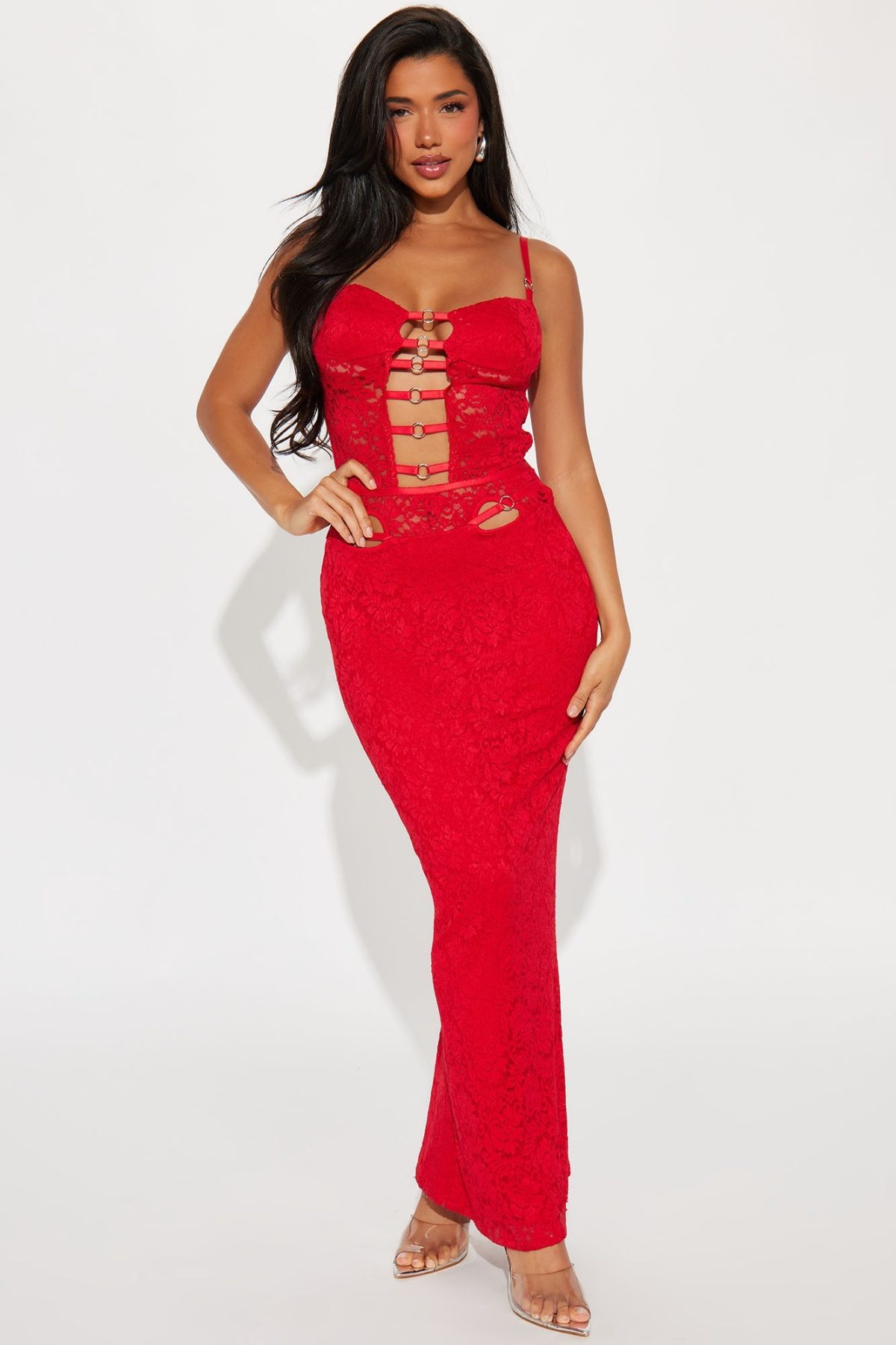 Sultry Siren Lace Maxi Dress - Red