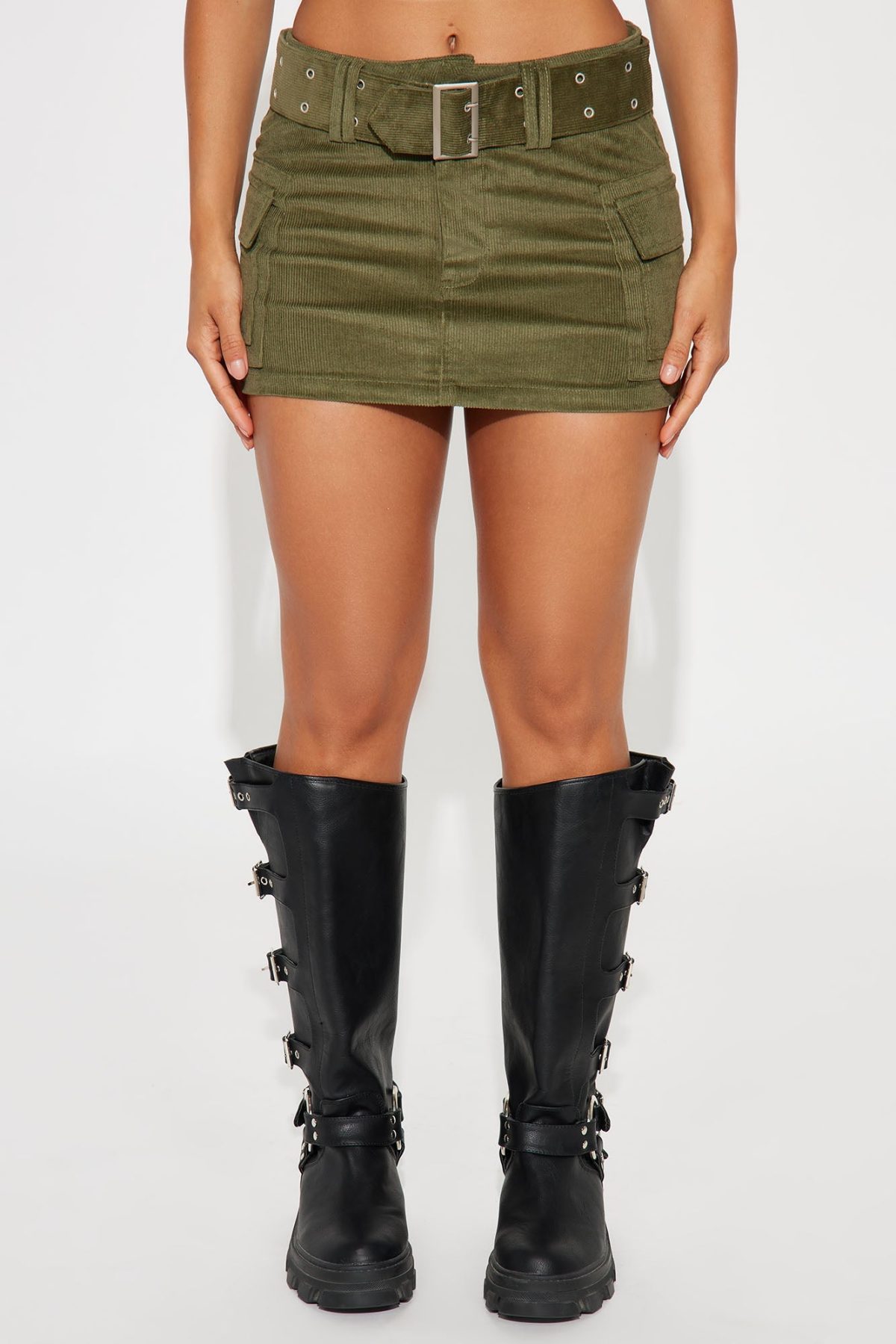 Riley Belted Corduroy Mini Skirt - Olive