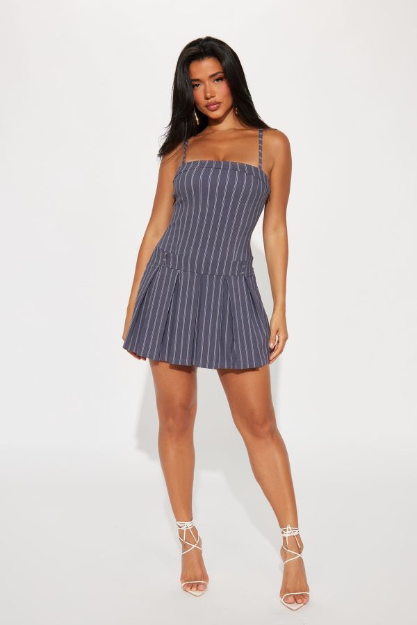 Carmen Pinstripe Mini Dress - Grey