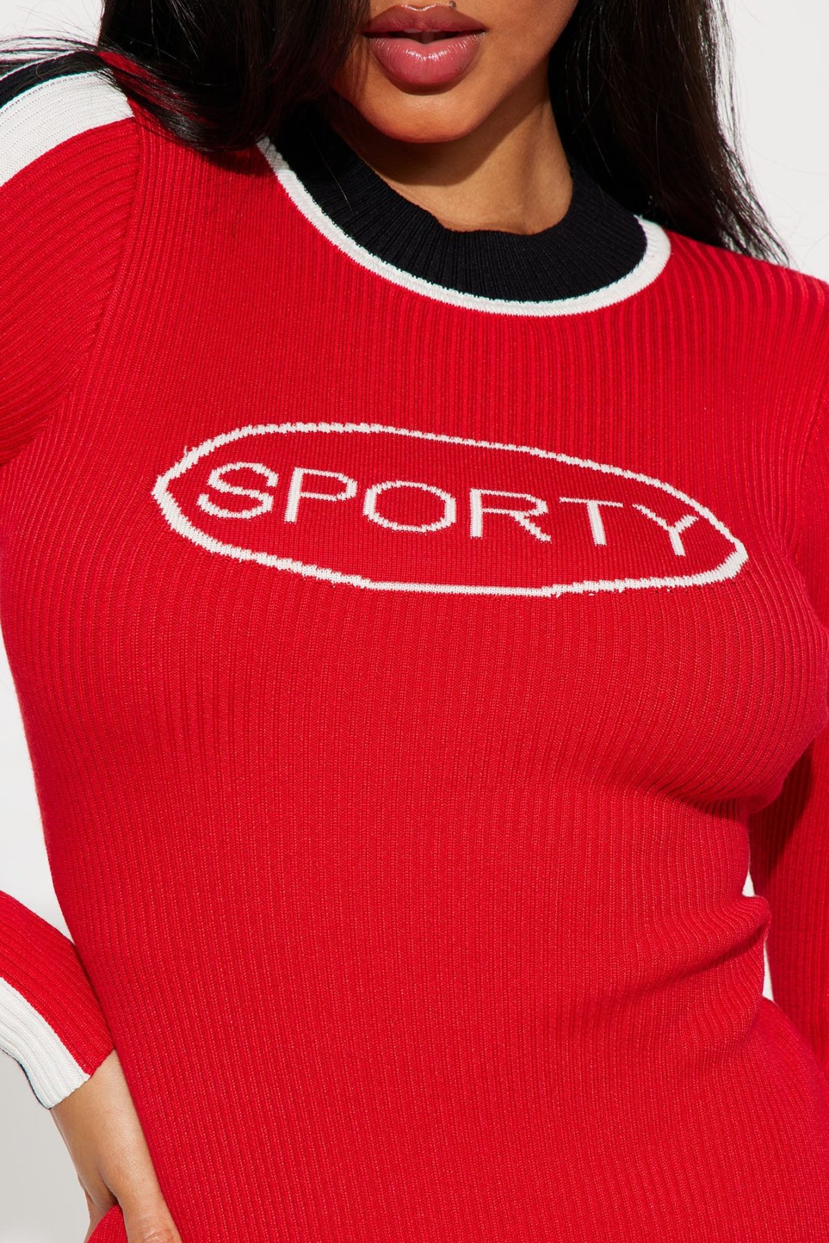 Sporty Sweater Mini Dress - Red/combo