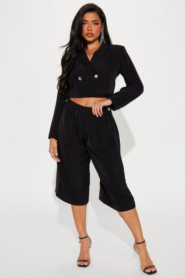 Jenna Blazer Cropped Pant Set - Black