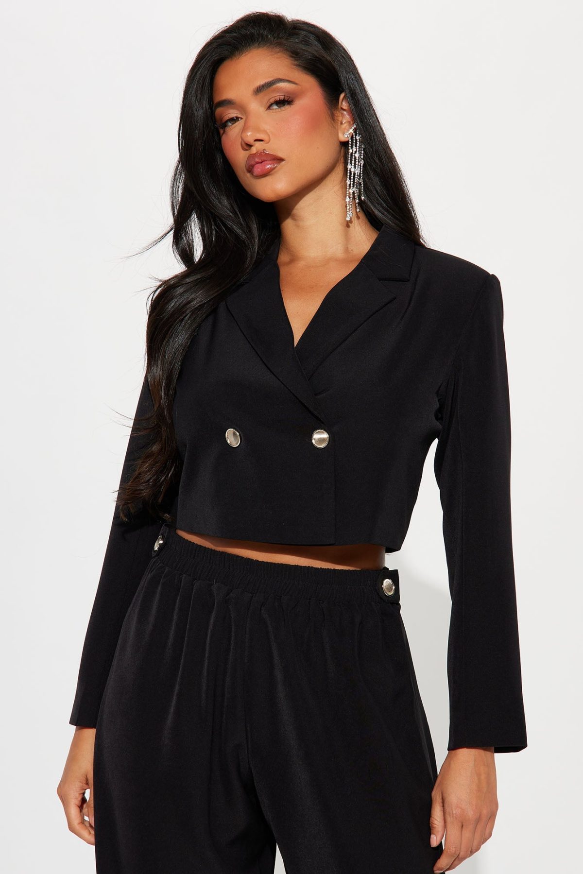 Jenna Blazer Cropped Pant Set - Black