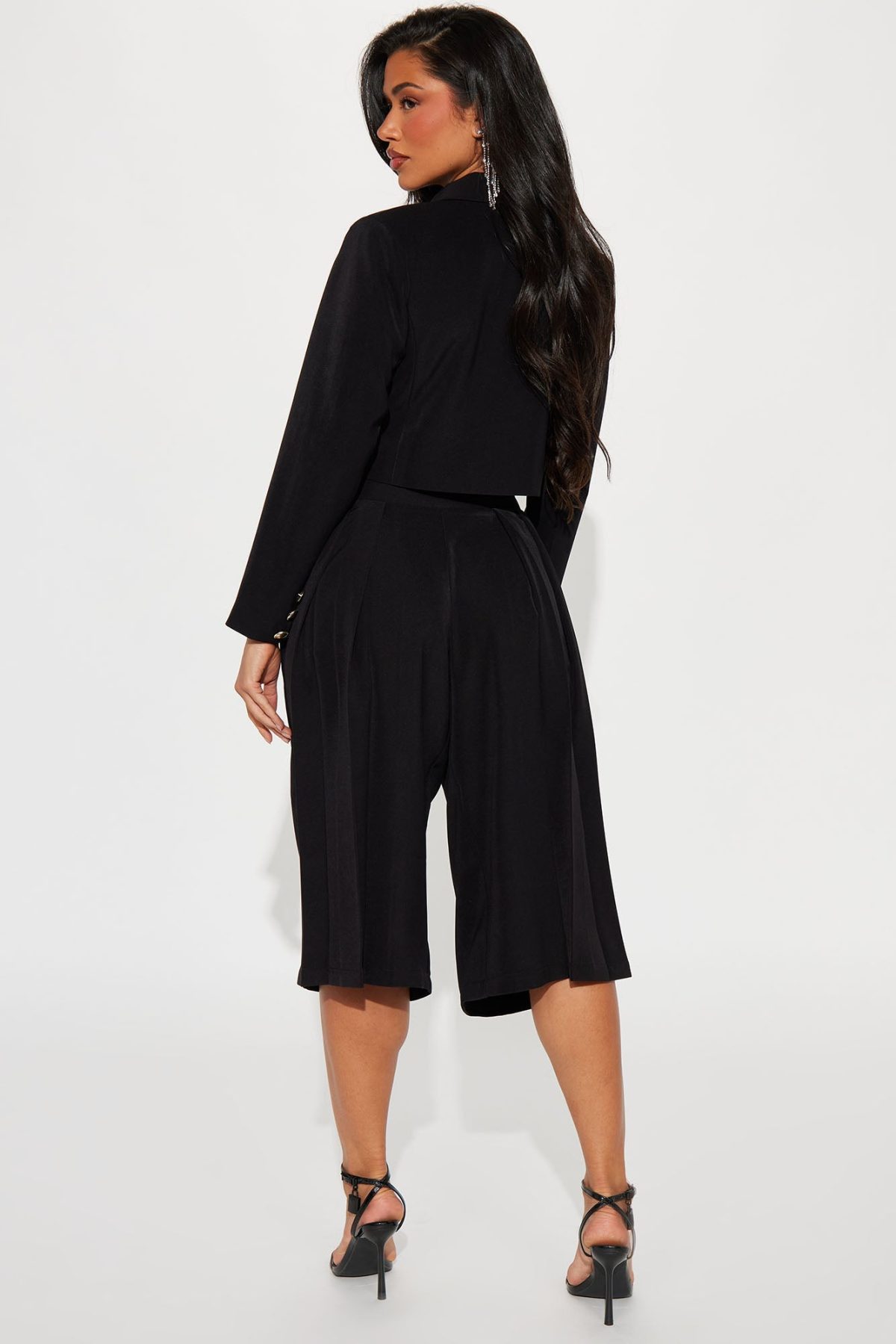 Jenna Blazer Cropped Pant Set - Black