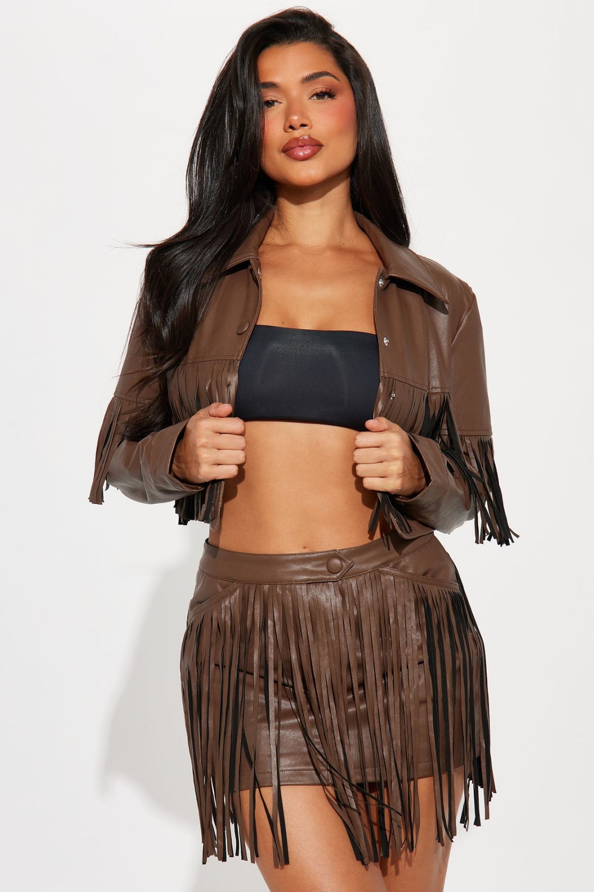 Queen of The Rodeo Fringe Skirt Set - Chocolate