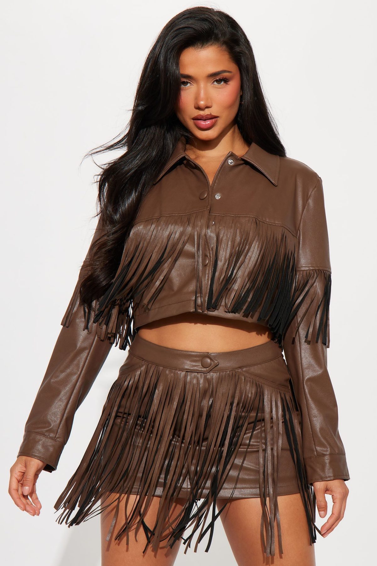 Queen of The Rodeo Fringe Skirt Set - Chocolate