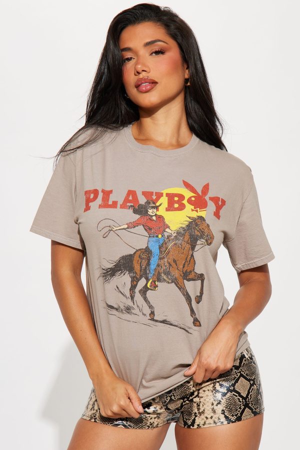 Playboy Wild West Washed Tee - Brown Combo