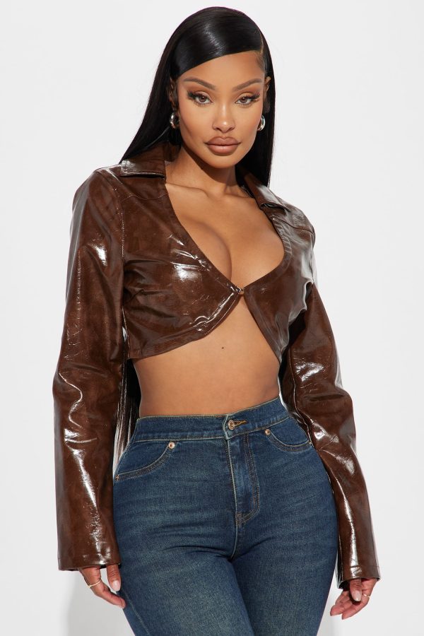 House Party Washed Faux Leather Top - Brown