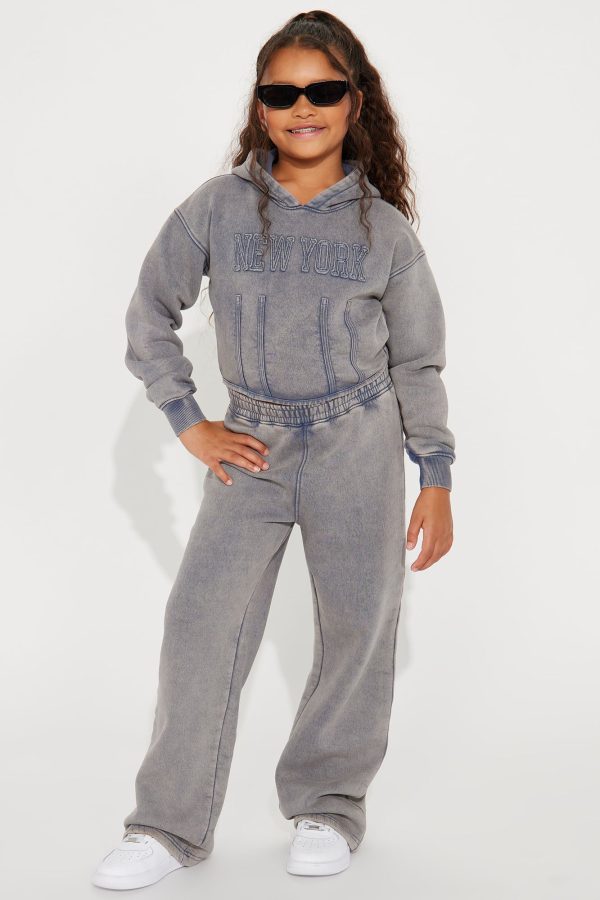 Mini New York Hustle Washed Sweatpants Set - Grey/combo