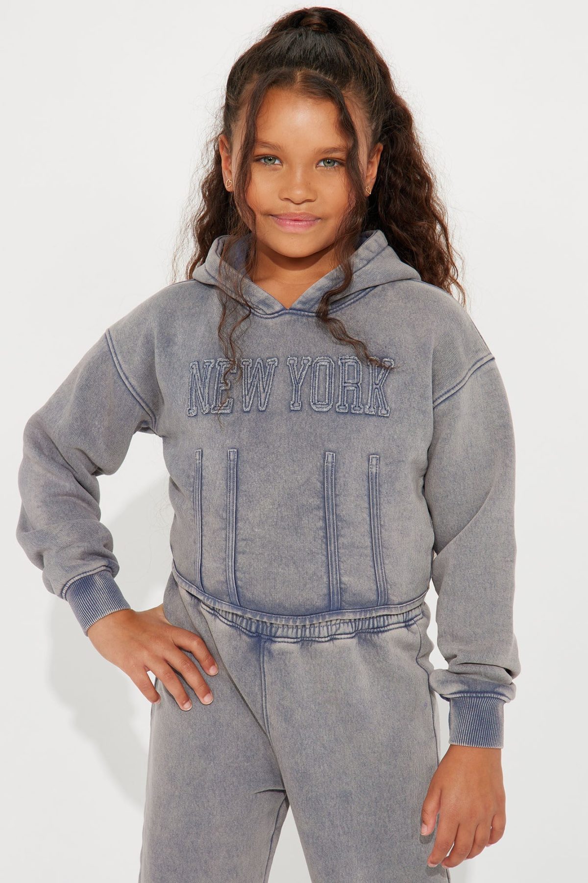 Mini New York Hustle Washed Sweatpants Set - Grey/combo