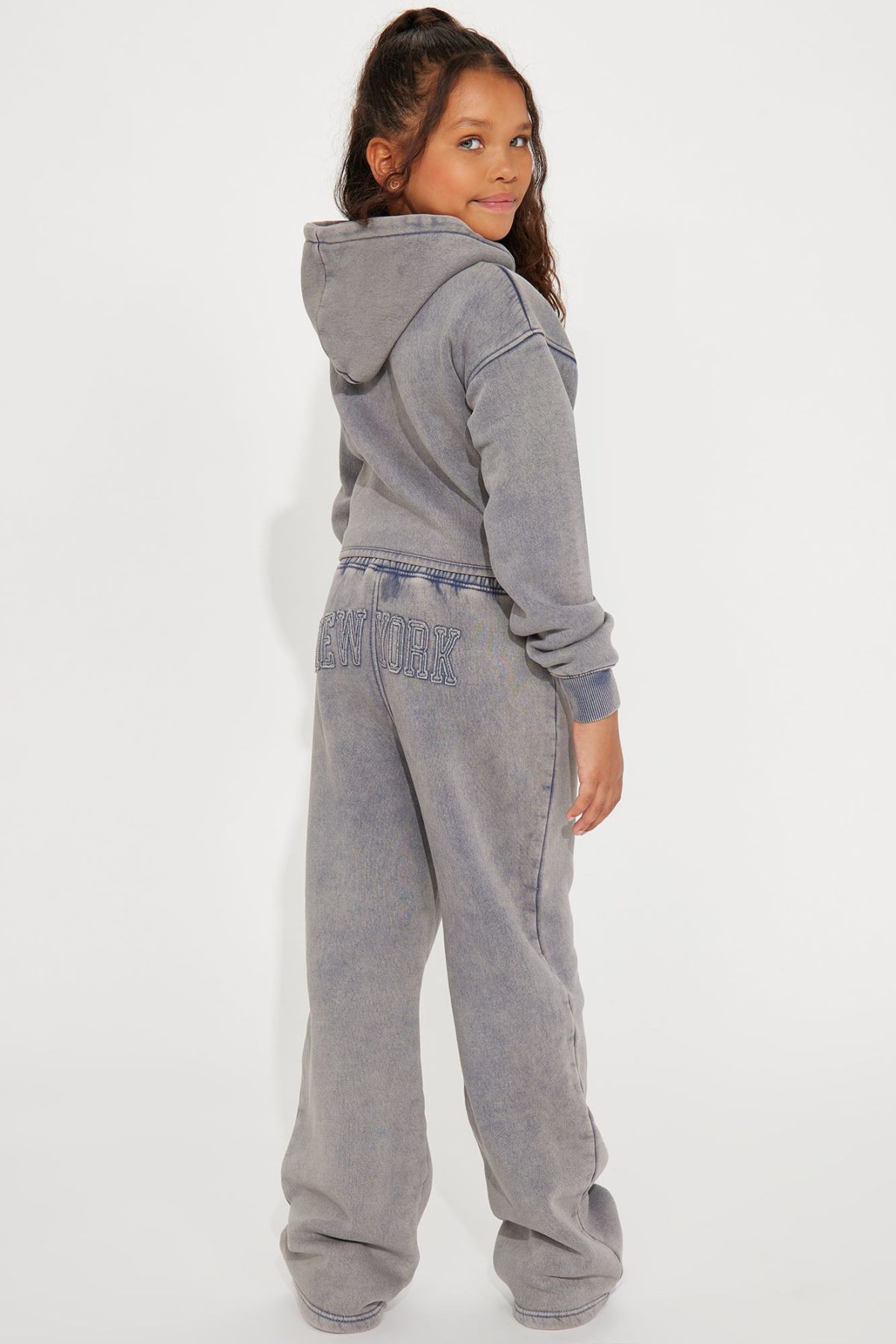 Mini New York Hustle Washed Sweatpants Set - Grey/combo