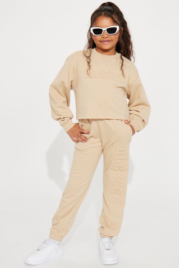 Mini Blessed Fleece Matching Pant Set - Beige