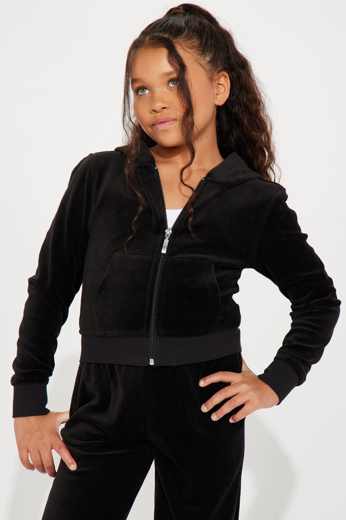 Mini OG Trendsetter Velour Zip Up Pant Set - Black