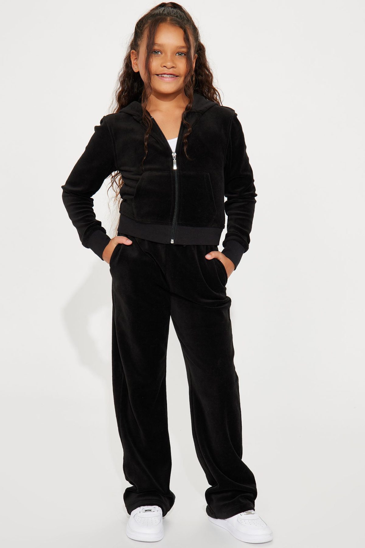 Mini OG Trendsetter Velour Zip Up Pant Set - Black