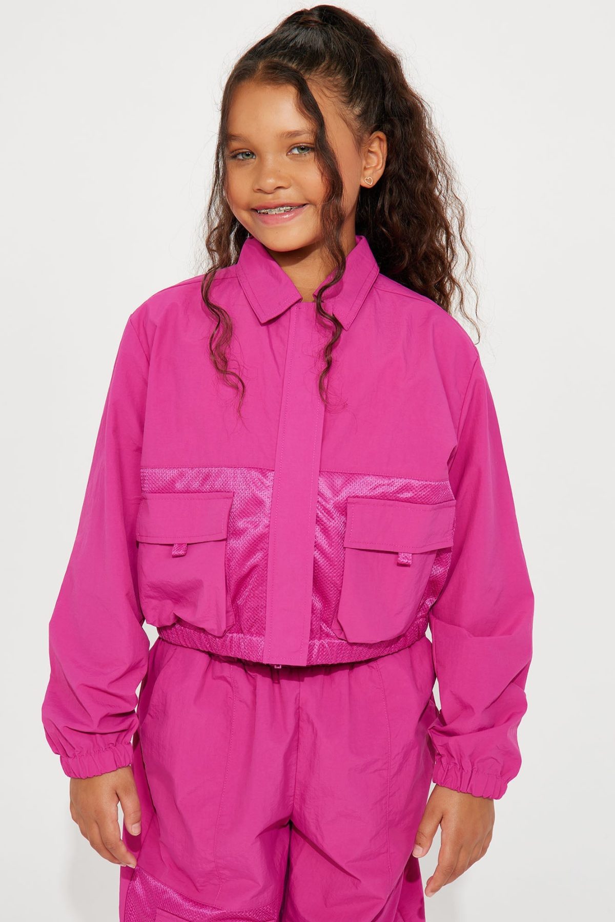 Mini Windy Breaker Pant Set - Fuchsia