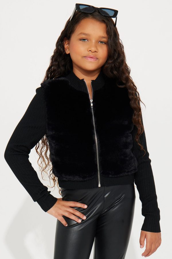 Mini Chloe Fur Front Cardigan - Black