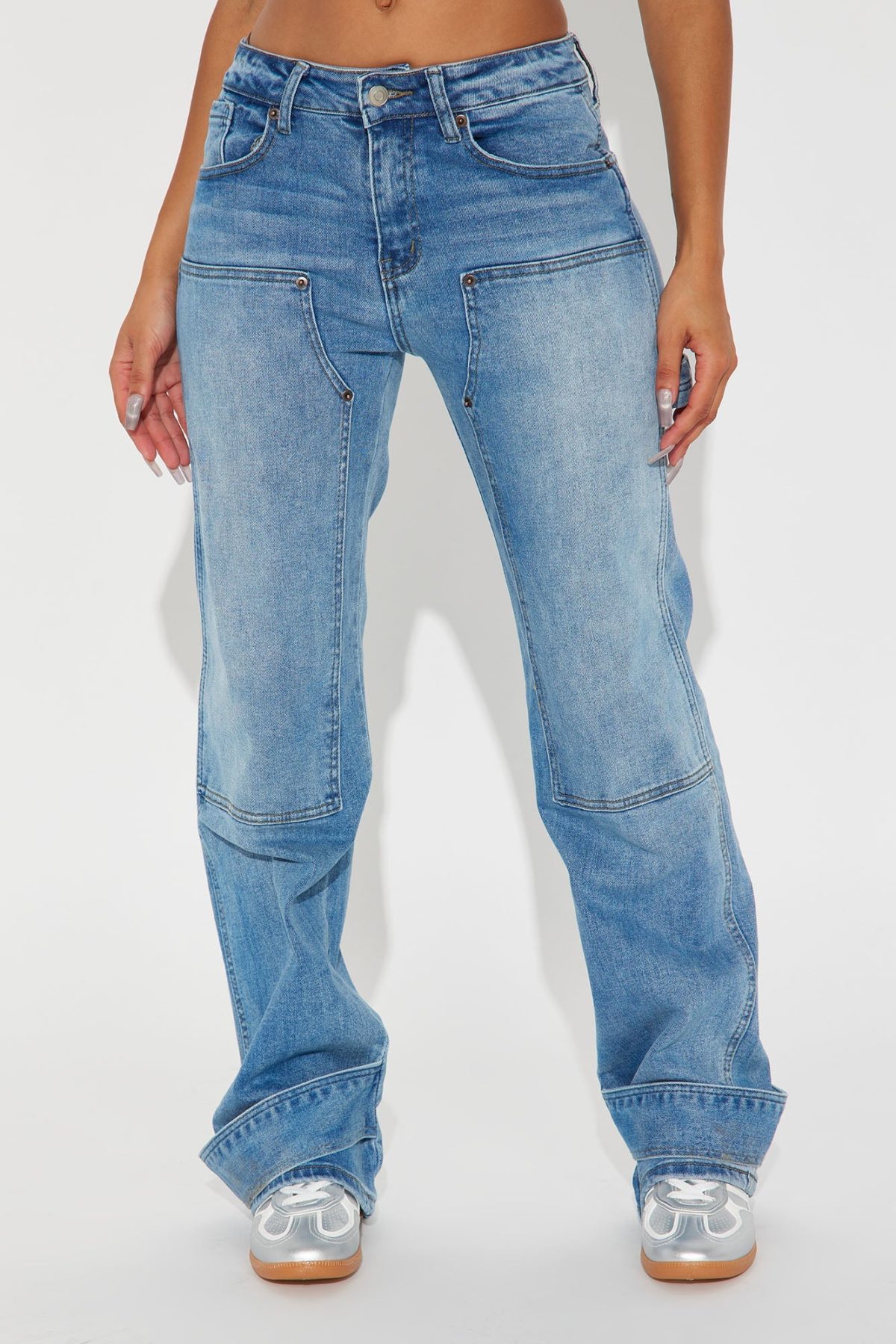 Catch Feelings Utility Stretch Straight Leg Jeans - Medium Wash