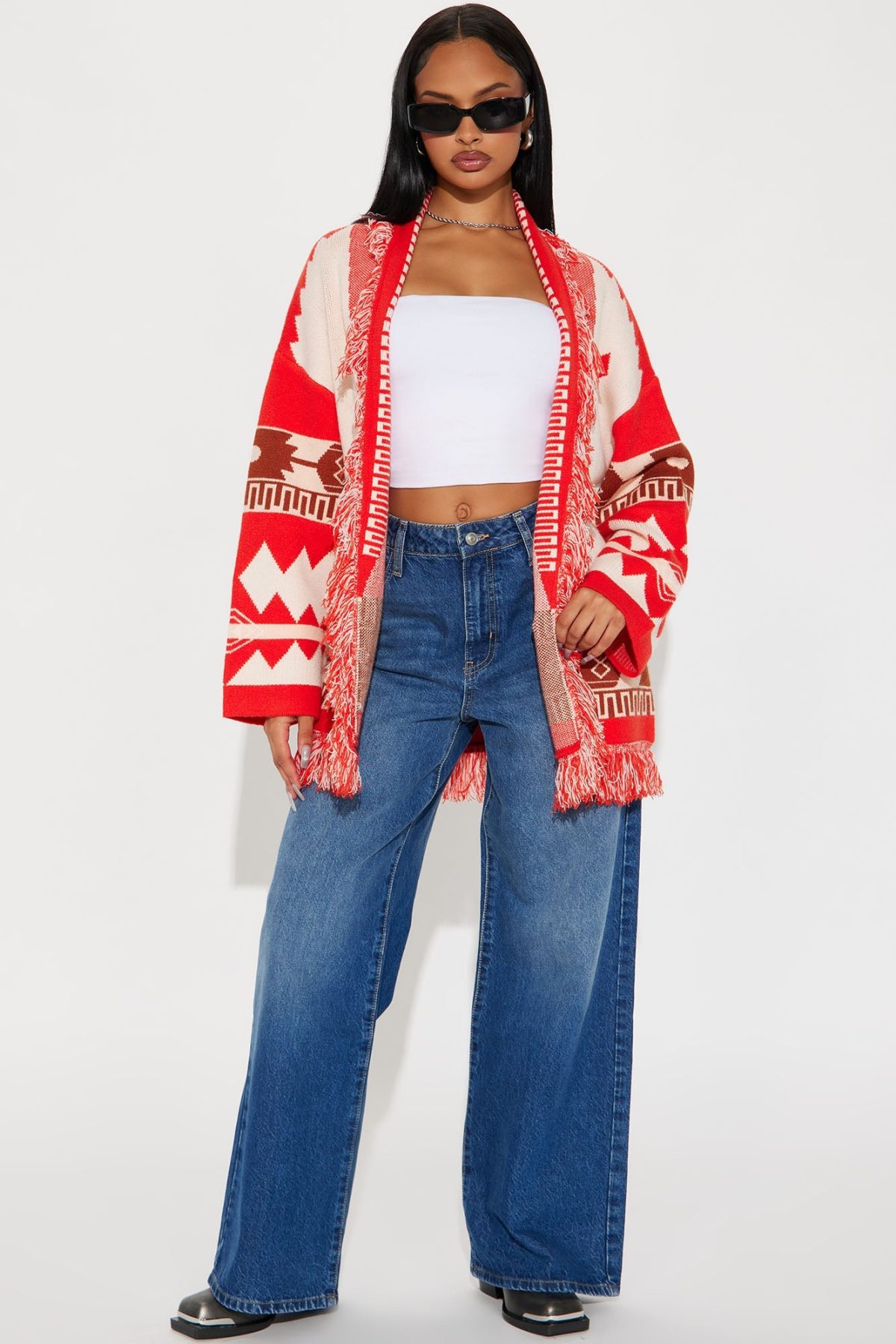 Austin Fringe Cardigan - Red/combo