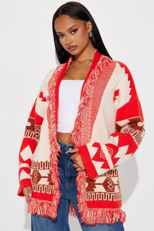 Austin Fringe Cardigan - Red/combo