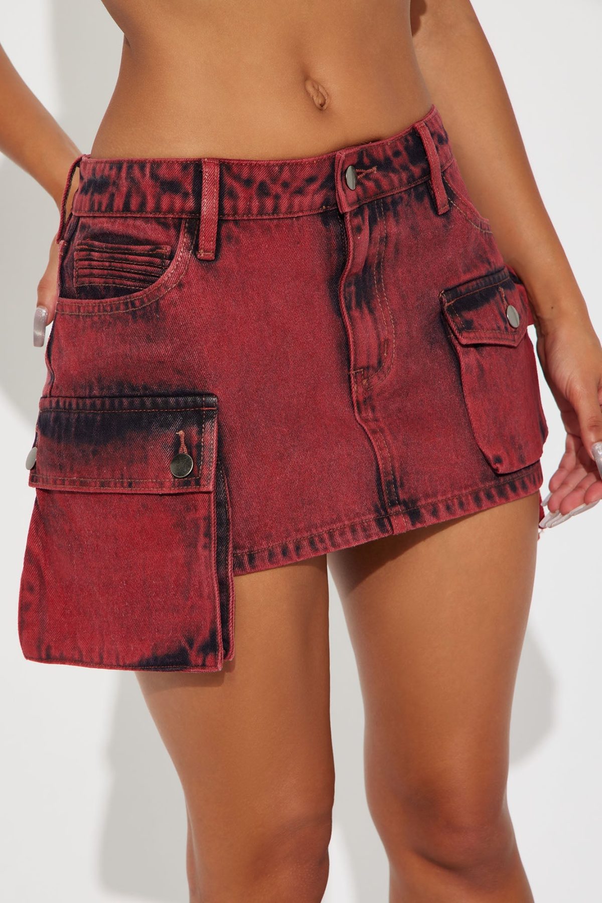 Shout It Out Coated Cargo Mini Skirt - Red/combo