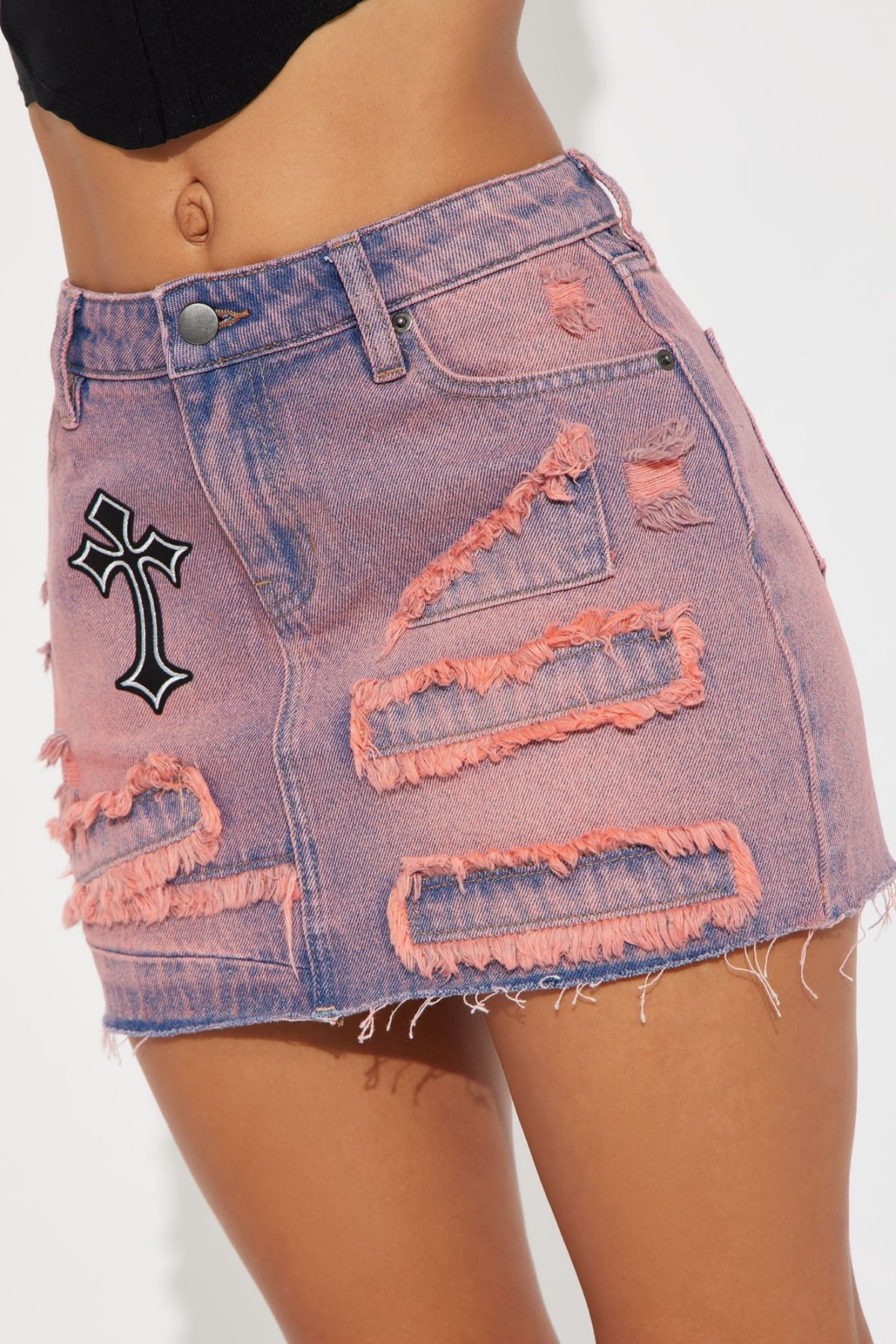 Good To Me Patchwork Denim Mini Skirt - Pink