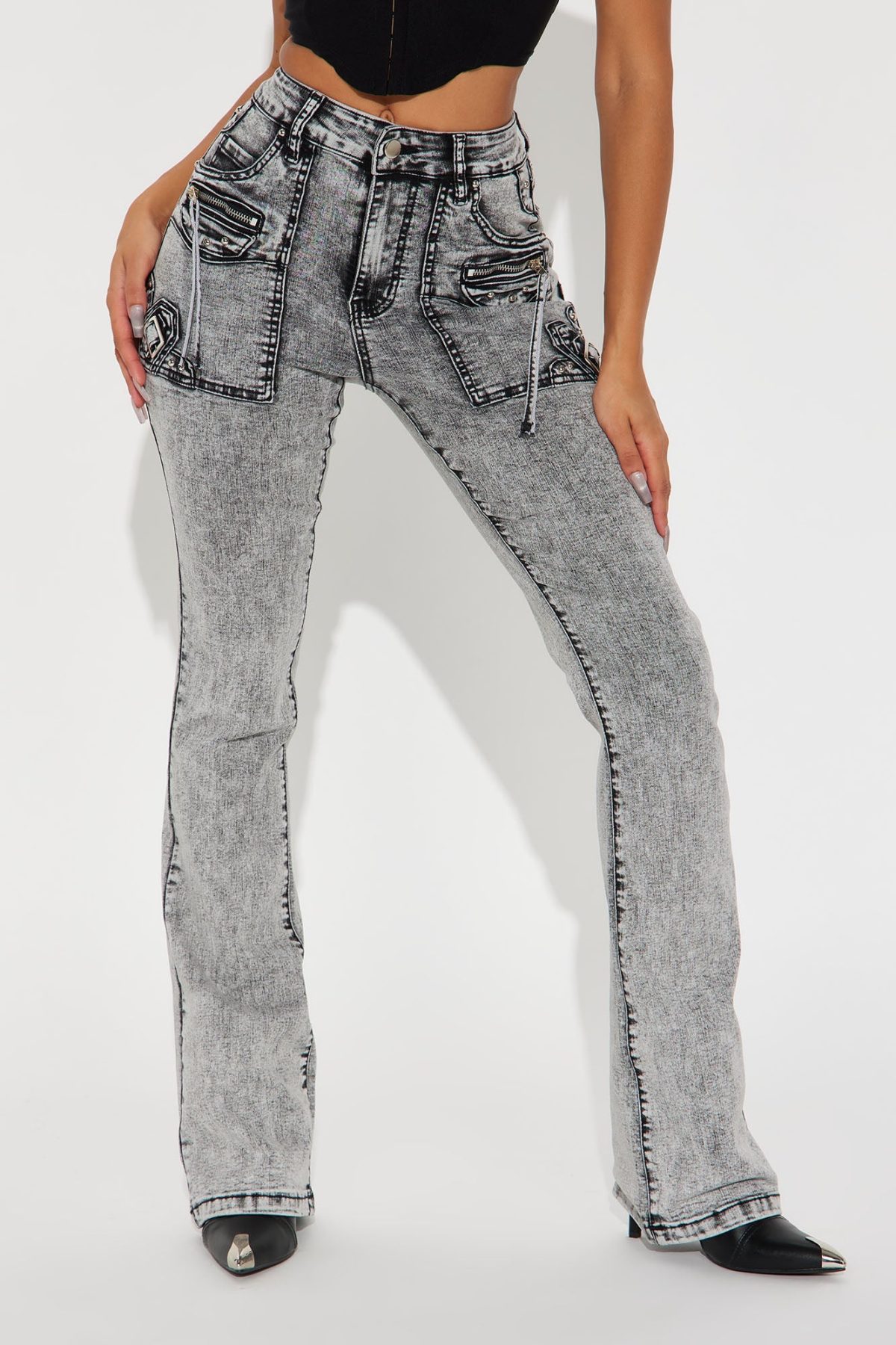 Get Through It Stretch Bootcut Jeans - Acid Wash Black