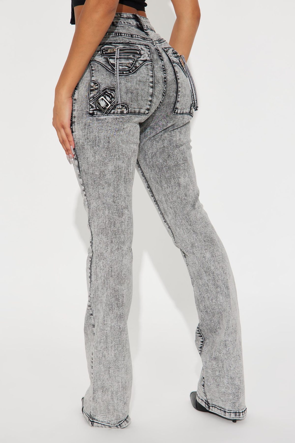 Get Through It Stretch Bootcut Jeans - Acid Wash Black