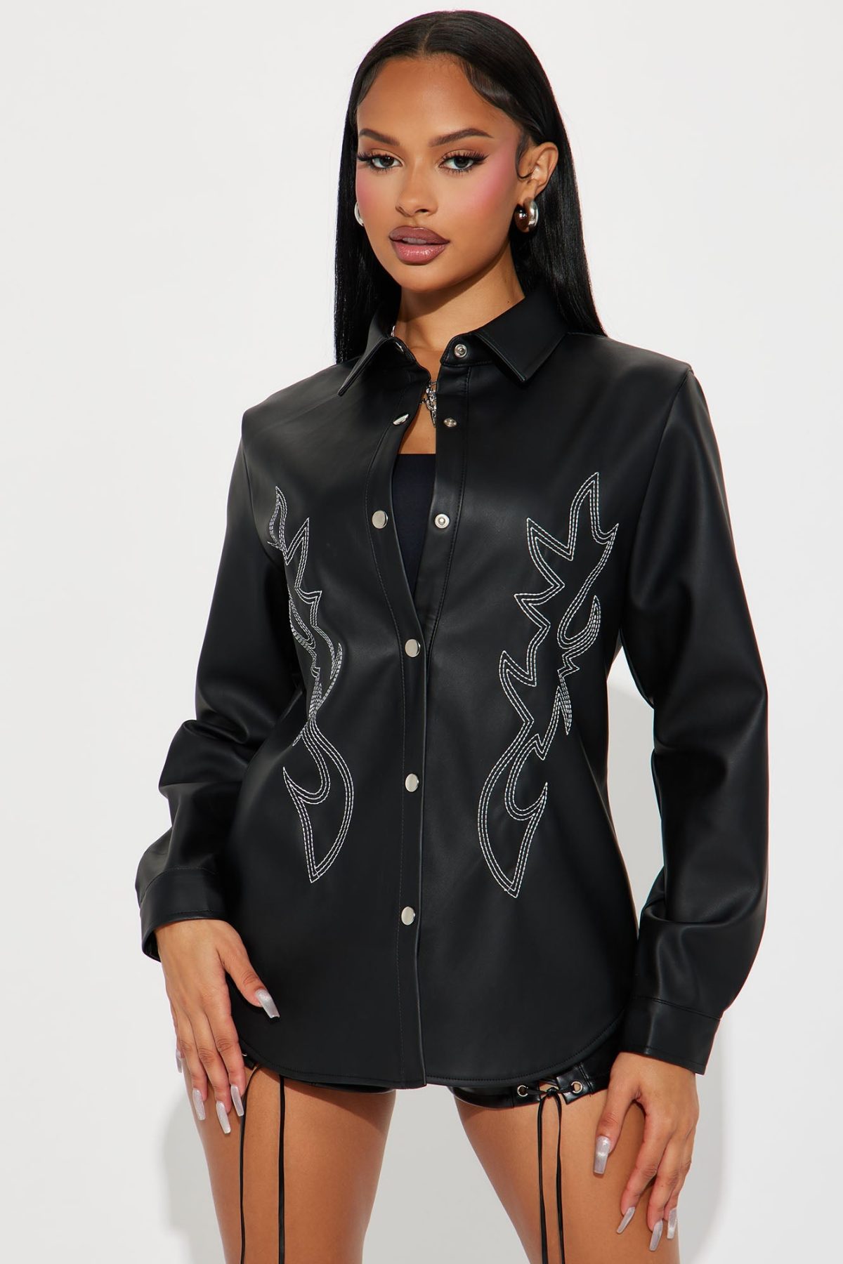 Texas Rodeo Faux Leather Shirt - Black