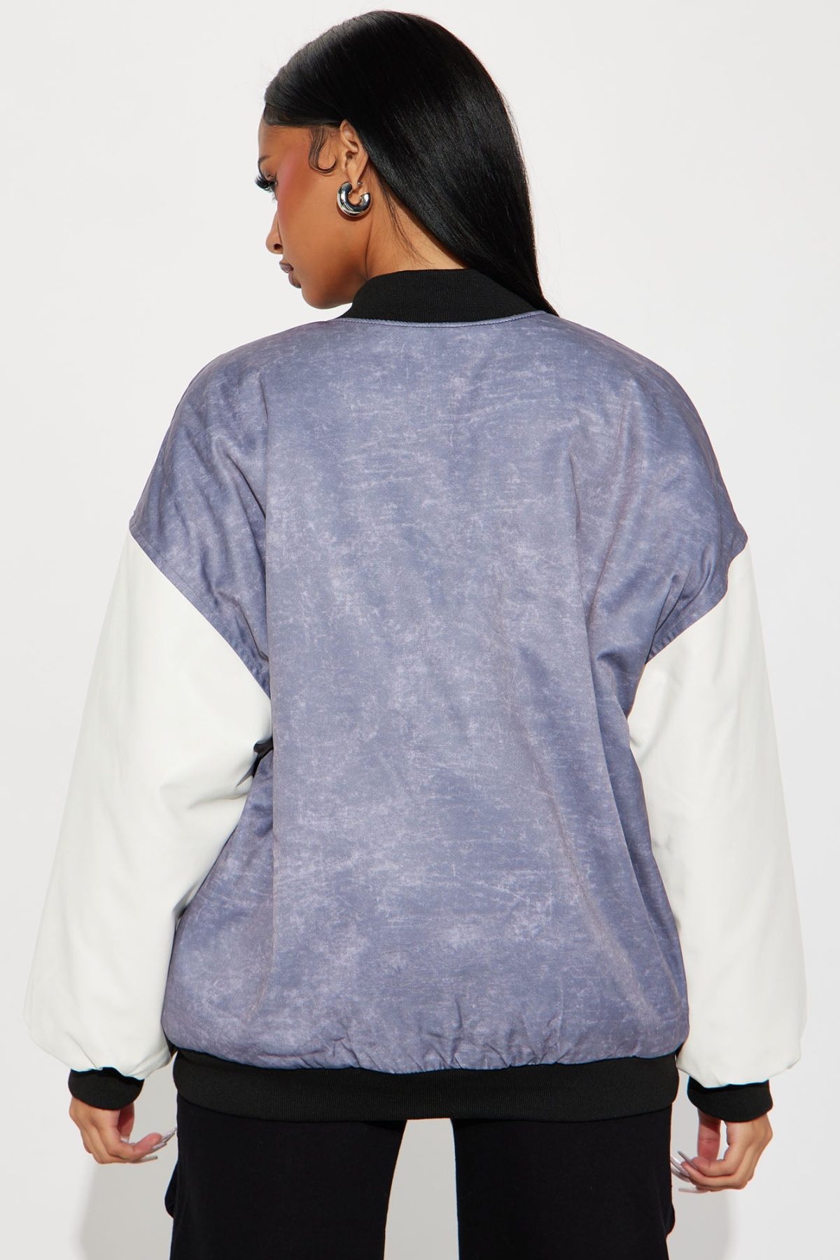 Los Angeles Vibe Oversized Bomber Jacket - Grey/combo