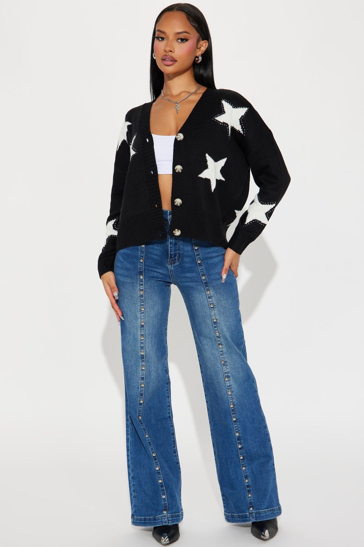 Starry Eyes Embellished Cardigan - Black/combo