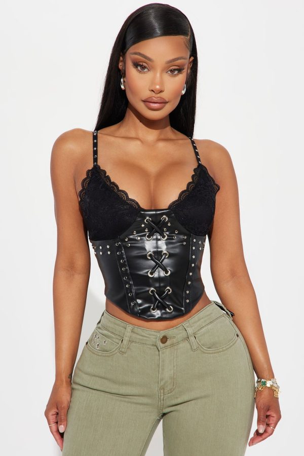 Try Me Leather Corset Top - Black