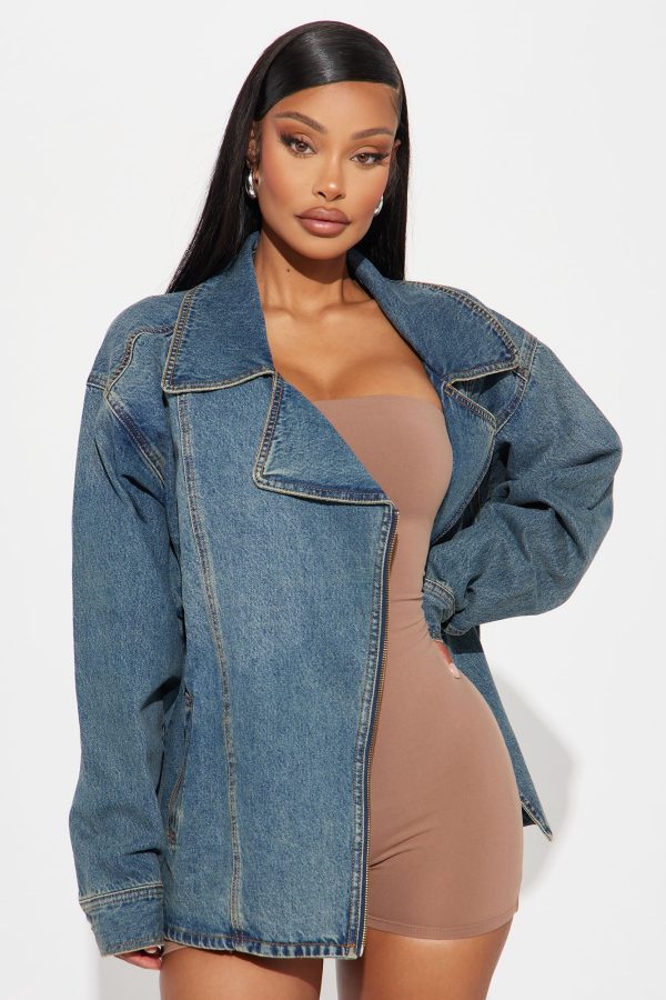 If You Wanna Denim Moto Jacket - Medium Wash