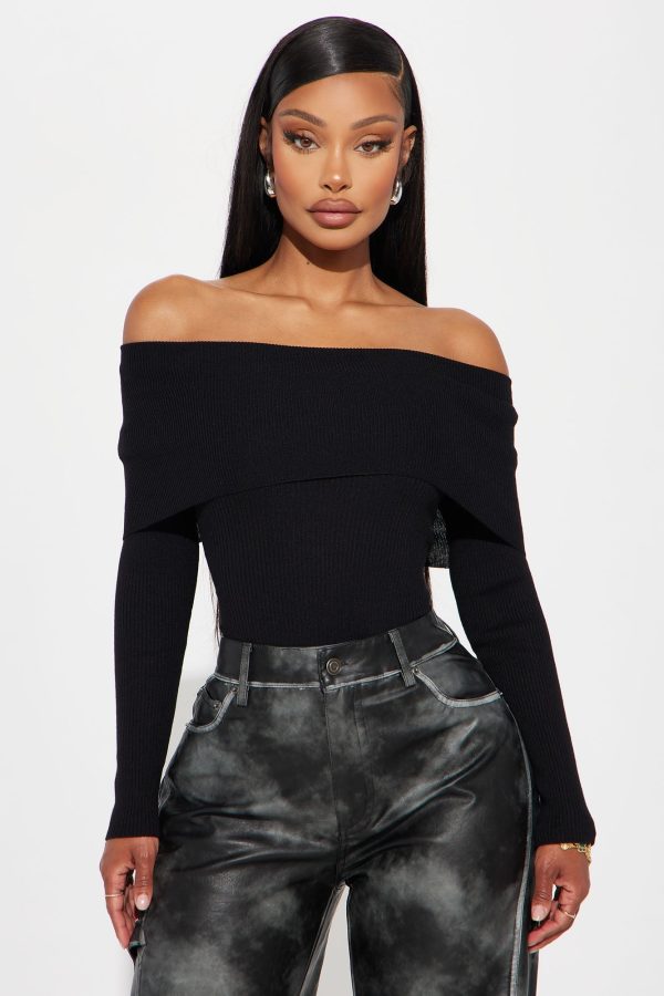 On Trend Off Shoulder Sweater - Black