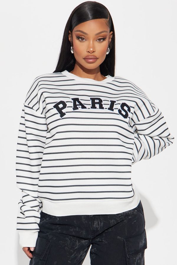 Parisian Getaway Striped Sweatshirt - White/Black