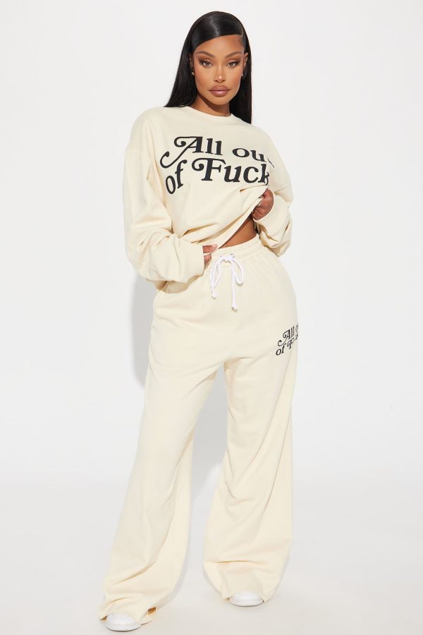 All Out Of Fcks Wide Leg Pants - Cream