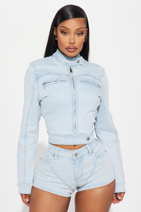 In High Demand Denim Moto Jacket - Light Wash