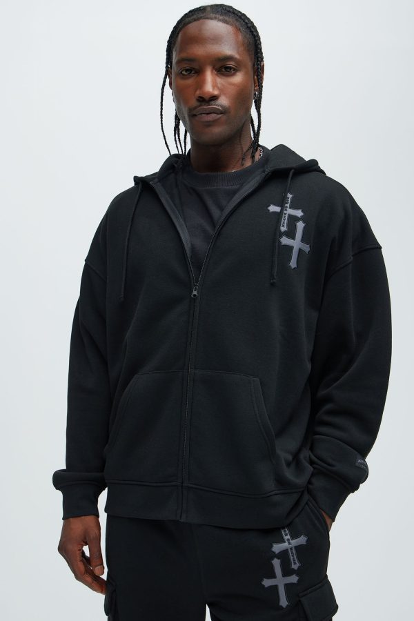 Crosses Zip Up Hoodie - Black