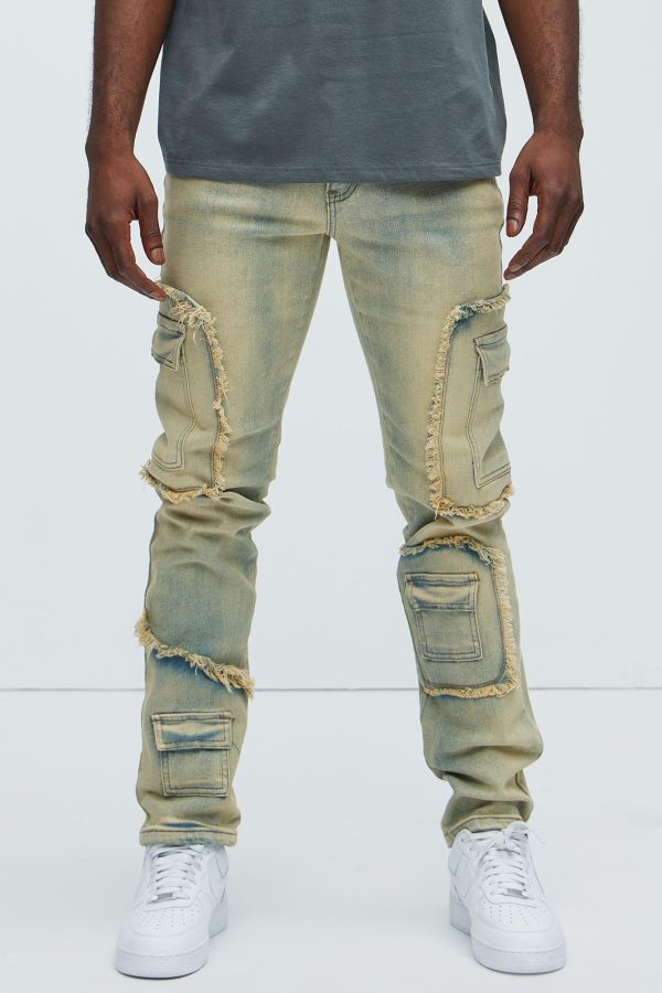 Be That Frayed Cargo Straight Jeans - Light Wash