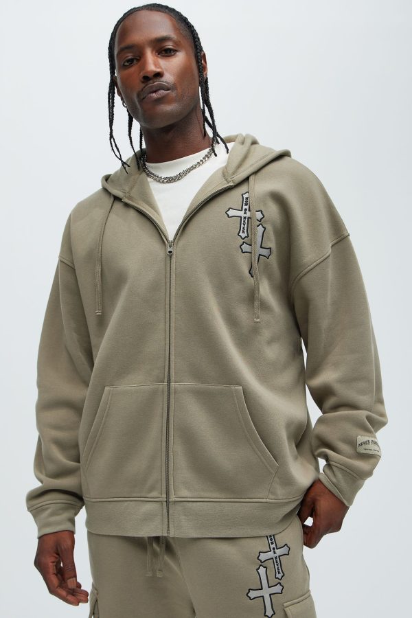 Crosses Zip Up Hoodie - Olive