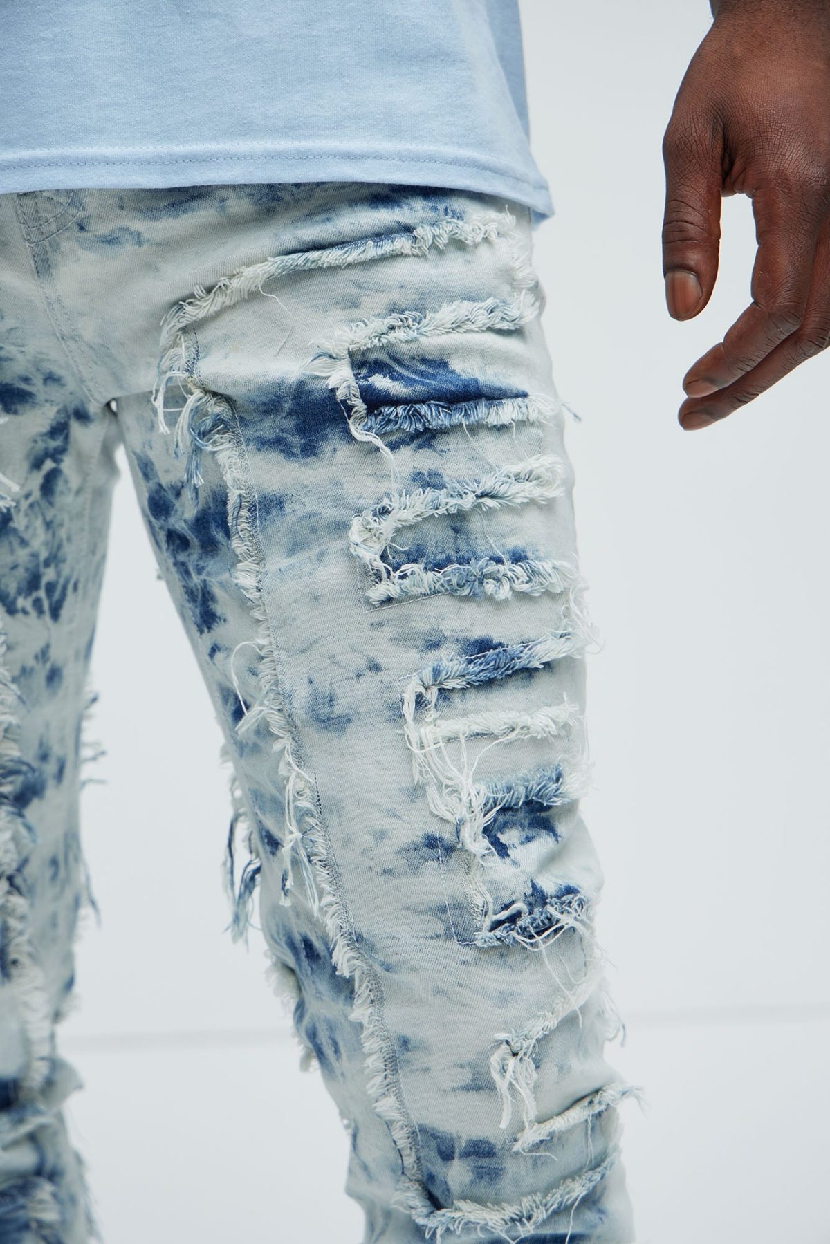 Frayed Cloud Stacked Skinny Jeans - Light Blue Wash